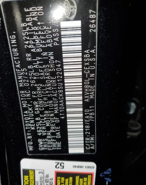 2025 Toyota Camry Xse from USA, damaged, VIN 4T1DAACK8SU122047